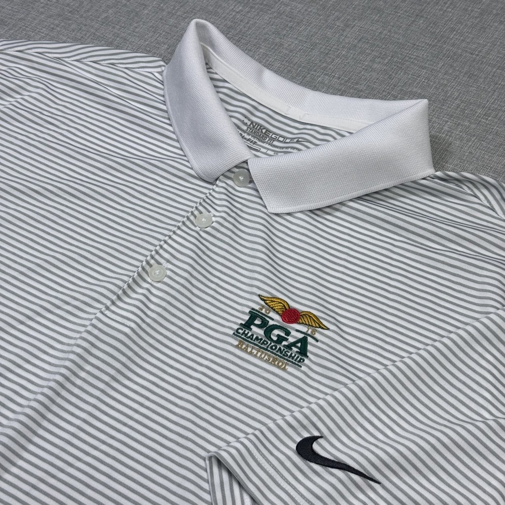 Nike PGA Championship Baltusrol Golf Club Polo Shirt Mens 2XL White Gray Dri-FIT